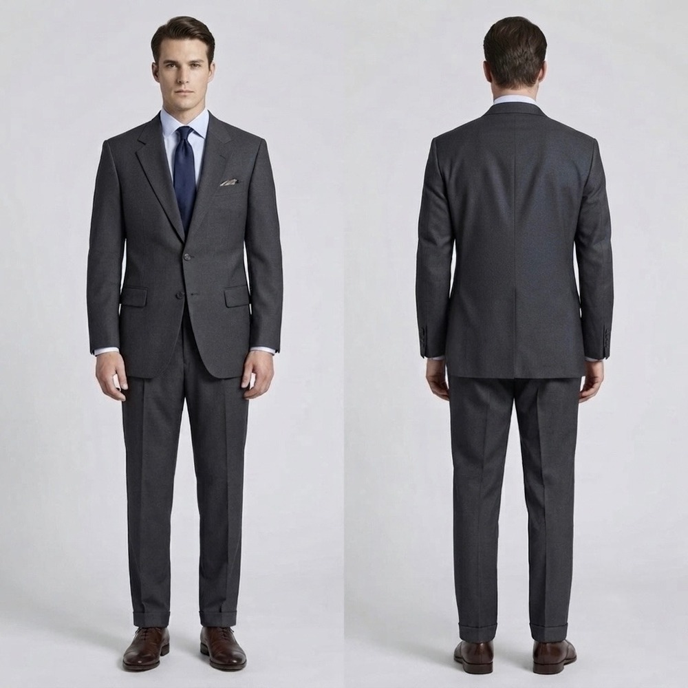 Brooks Brothers 346 Mens 2 Piece Suit Charcoal Stretch Wool Suit 40S Pants 33x29